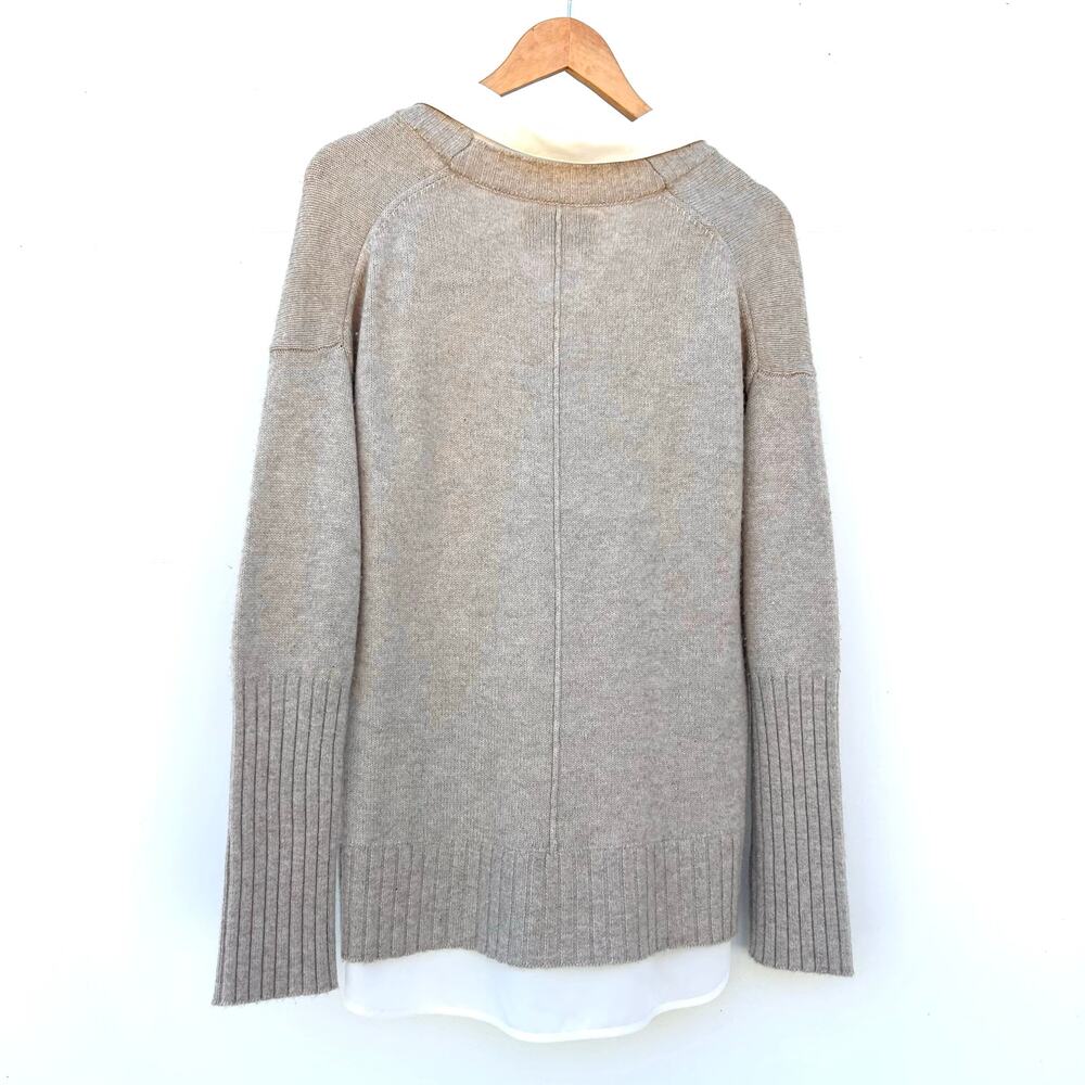 Brochu Walker Tatum V-Neck Looker Layered Cashmere Collared Sweater Large Tan - Picture 4 of 9